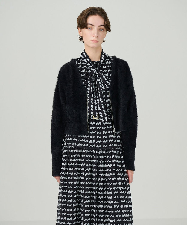 GRACE CONTINENTAL フェザーzipニットカーディガン ブラック