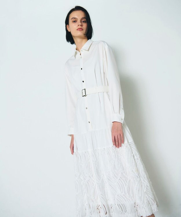 GRACE CONTINENTAL 刺繍ヘムシャツワンピース ホワイト