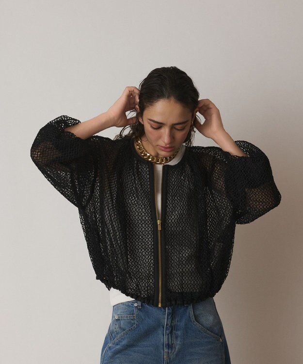 GRACE CONTINENTAL メッシュギャザーブルゾン ブラック