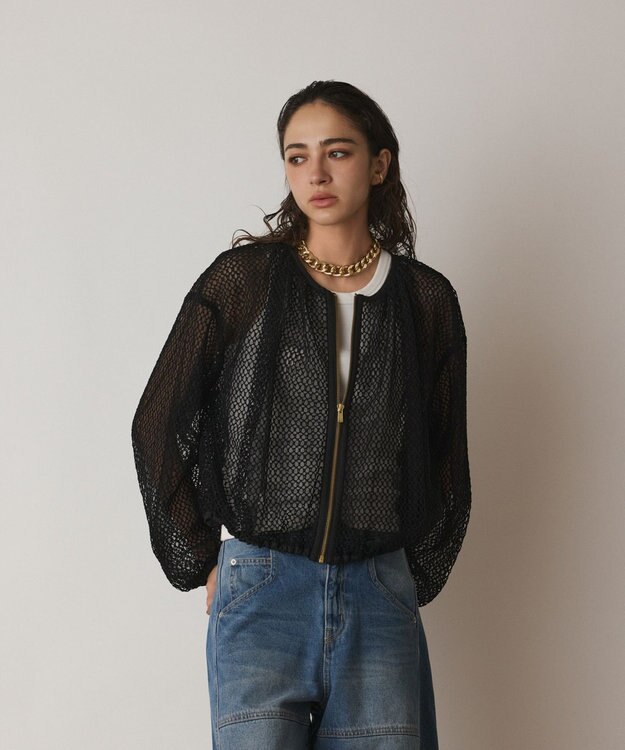 GRACE CONTINENTAL メッシュギャザーブルゾン ブラック