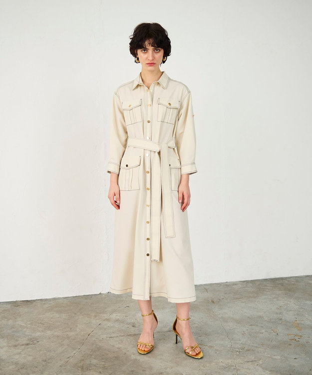 GRACE CONTINENTAL 配色ステッチワークシャツワンピース キナリ