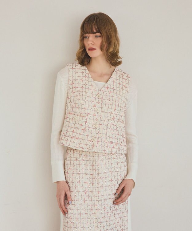 GRACE CONTINENTAL ツイードチェックジレ キナリ