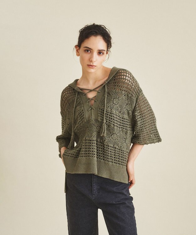 23SS 完売　クロシェニットトップス ADORE アドーア　定価4.4万円 セール】 ◇ミックスパターンニット （ニット・セーター