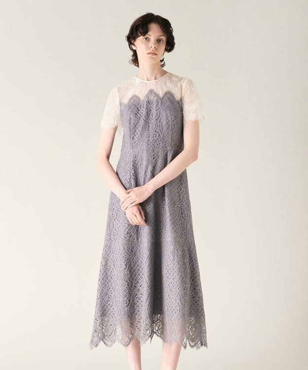 GRACE CONTINENTAL レース切替フレアドレス グレー