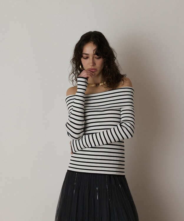 GRACE CONTINENTAL オフショルリブニットトップ バイカラー