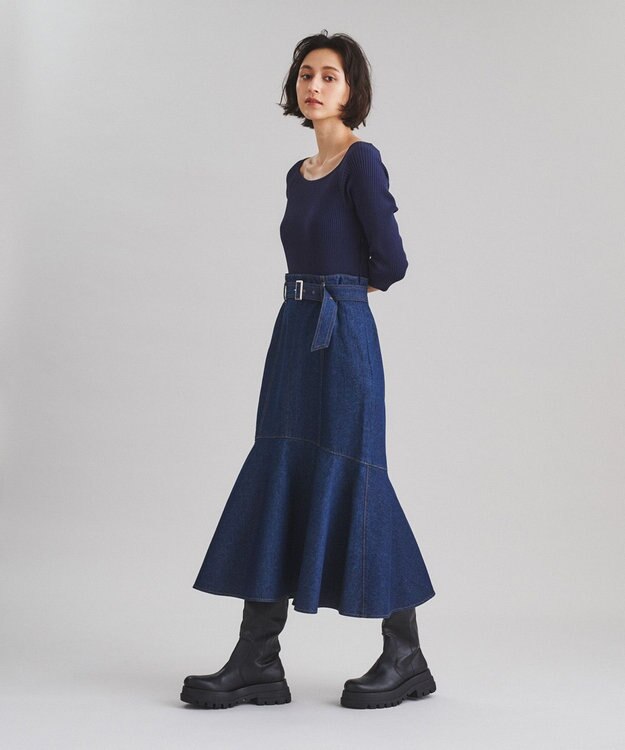 GRACE CONTINENTAL デニム切替ニットワンピース ネイビー