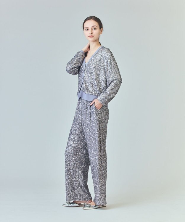 GRACE CONTINENTAL スパンコールニットパンツ グレー