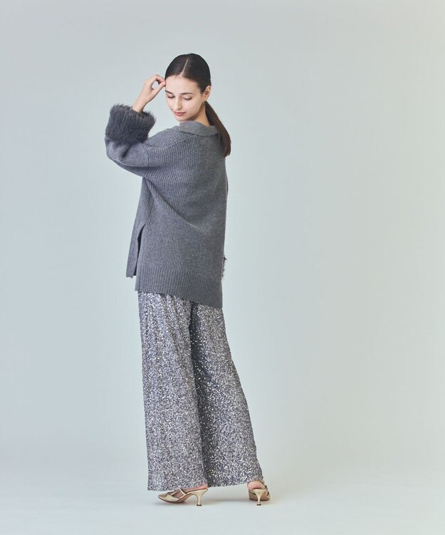 GRACE CONTINENTAL スパンコールニットパンツ グレー