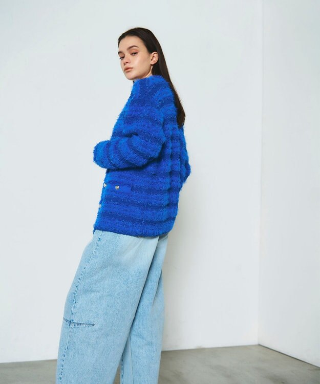 GRACE CONTINENTAL フェザーツイードニットカーディガン ブルー