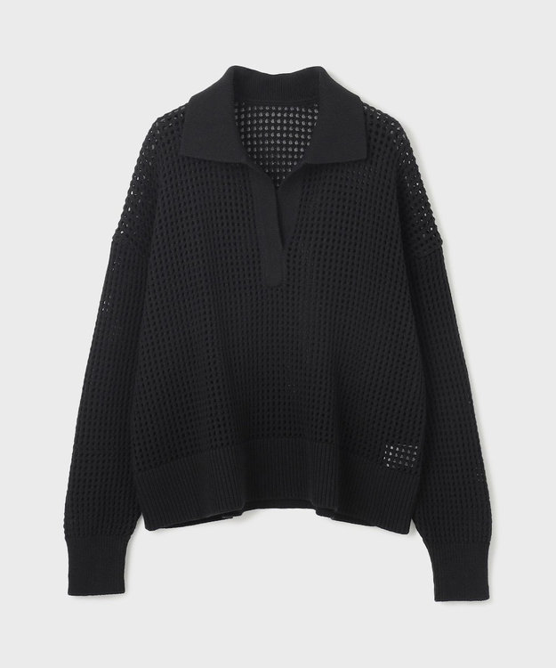 GRACE CONTINENTAL メッシュVネックニットトップ ブラック