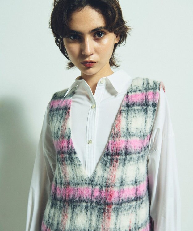 GRACE CONTINENTAL シャギーチェックジャンパースカート ピンク