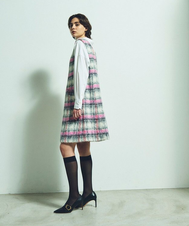 GRACE CONTINENTAL シャギーチェックジャンパースカート ピンク