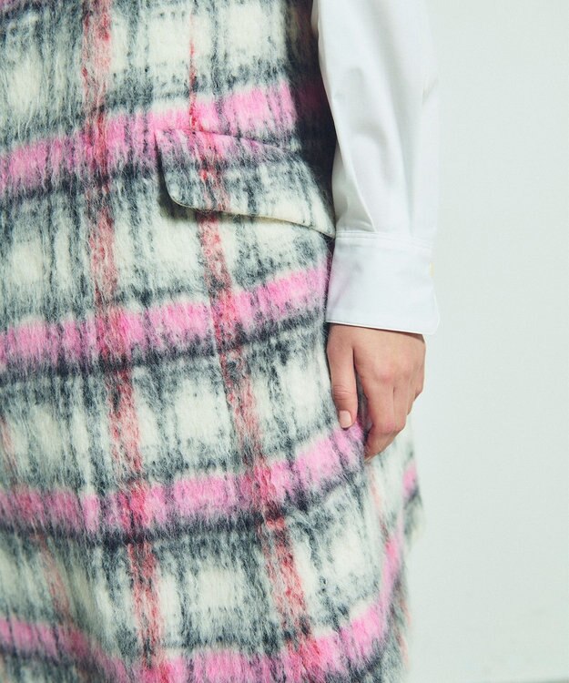 GRACE CONTINENTAL シャギーチェックジャンパースカート ピンク