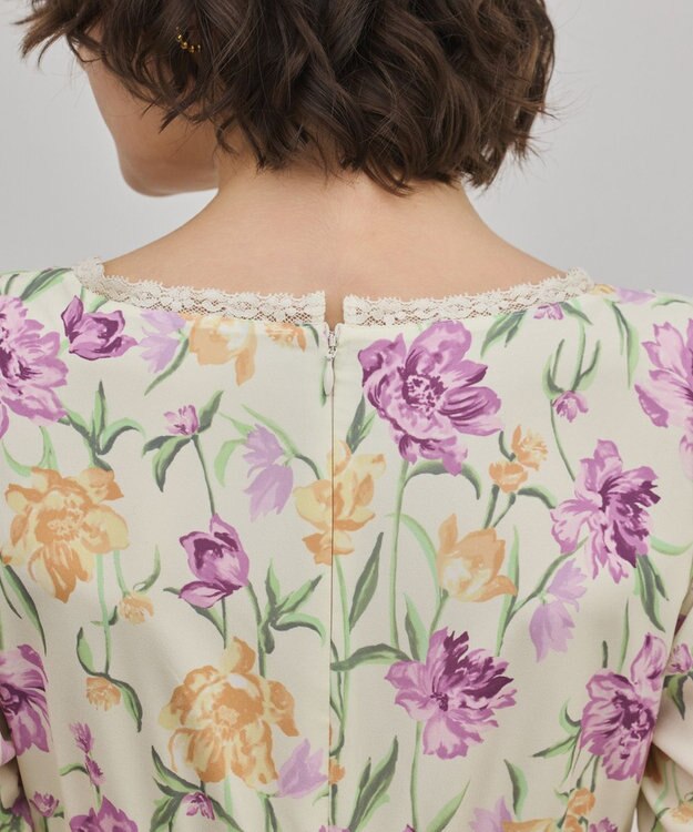 GRACE CONTINENTAL ボタニカルプリントティアードワンピース イエロー