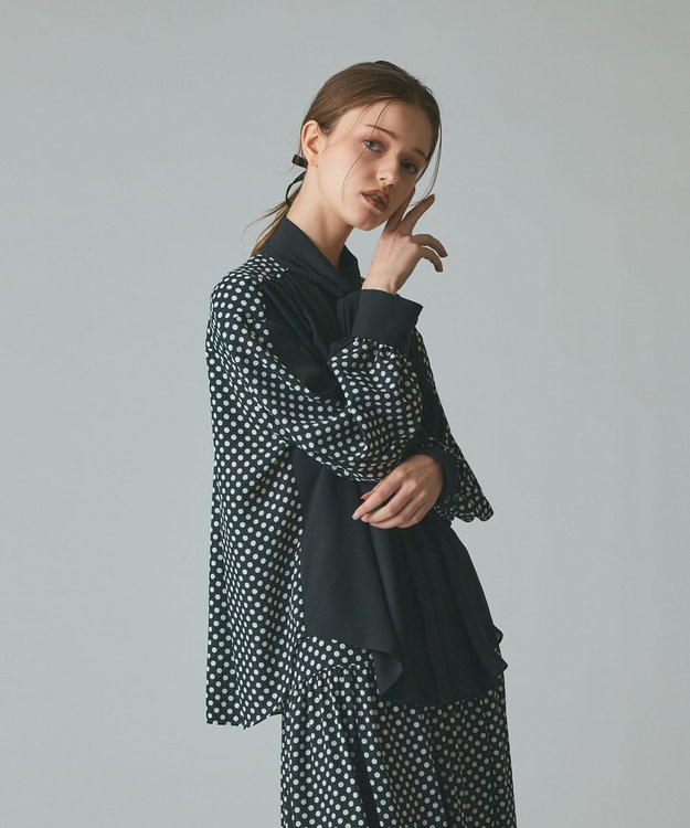 GRACE CONTINENTAL ドットコンビブラウス ブラック