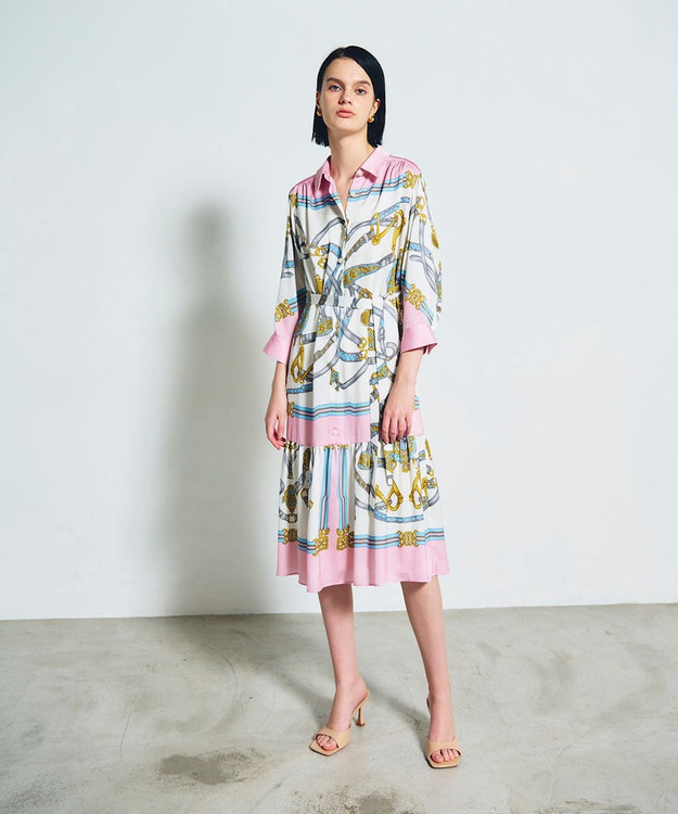 GRACE CONTINENTAL スカーフプリントシャツドレス ピンク