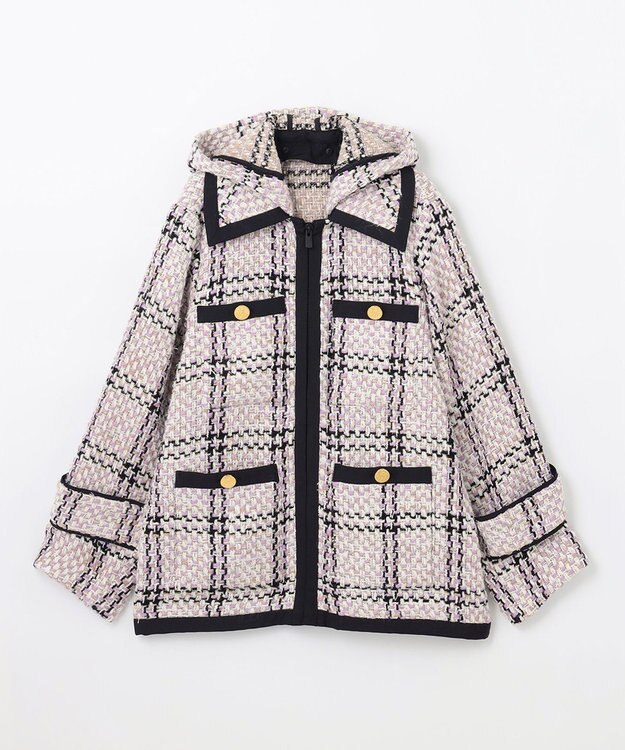 GRACE CONTINENTAL ツイードフーディーコート ラベンダー