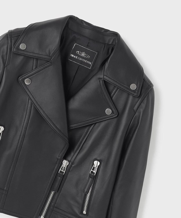 GRACE CONTINENTAL ラムレザーライダースジャケット ブラック