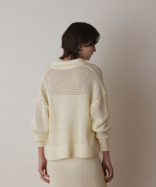 GRACE CONTINENTAL メッシュVネックニットトップ ホワイト