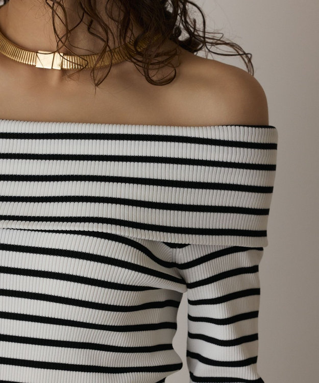 GRACE CONTINENTAL オフショルリブニットトップ バイカラー