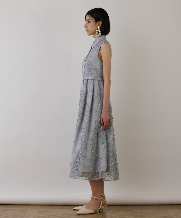 GRACE CONTINENTAL フラワーライン刺繍ワンピース グレー