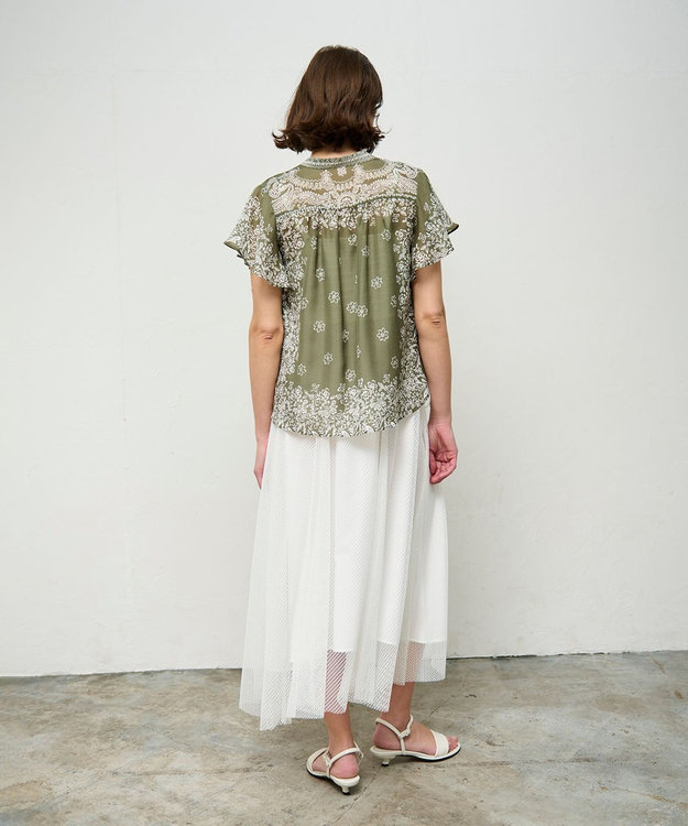 GRACE CONTINENTAL バンダナフレアスリーブブラウス カーキ