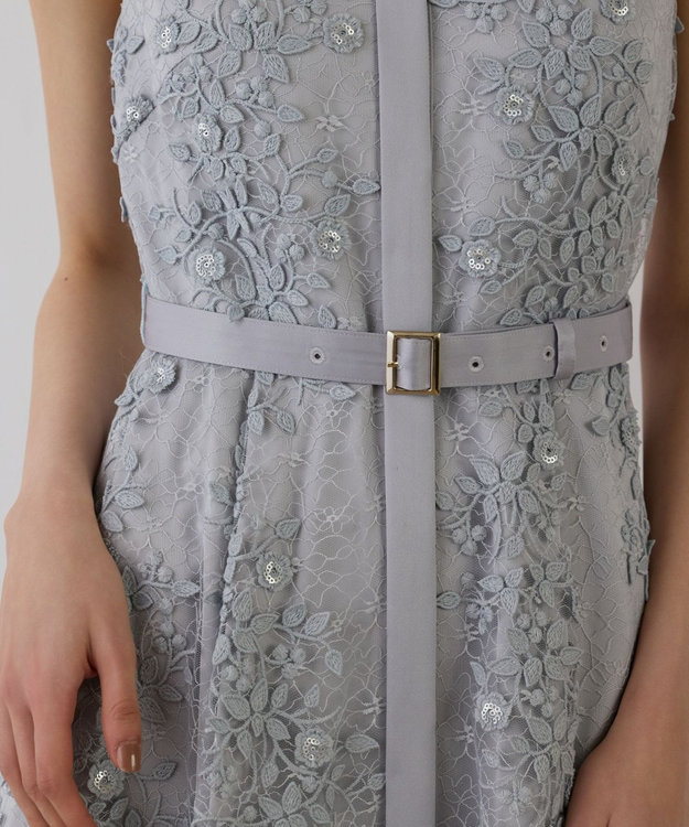 GRACE CONTINENTAL フラワーライン刺繍ワンピース グレー