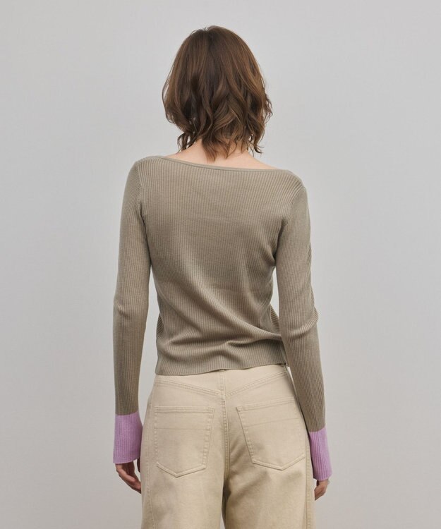 GRACE CONTINENTAL バイカラーリブニットトップ カーキ