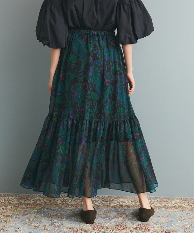 GRACE CONTINENTAL ラメストライププリントスカート ブラック