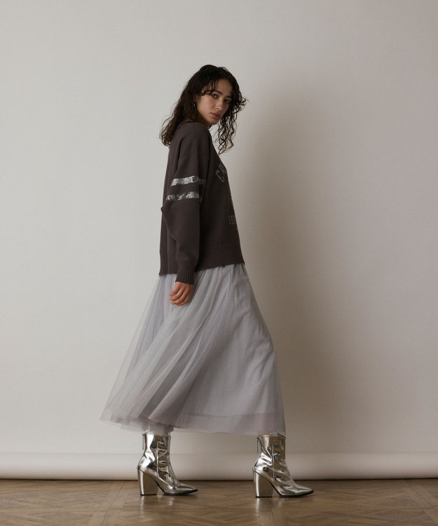 GRACE CONTINENTAL ラメチュールスカート シルバー