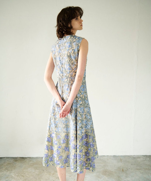 GRACE CONTINENTAL サラサオーナメントドレス ブルー