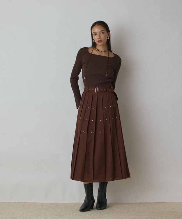 GRACE CONTINENTAL ハイゲージリブニットトップ ブラウン