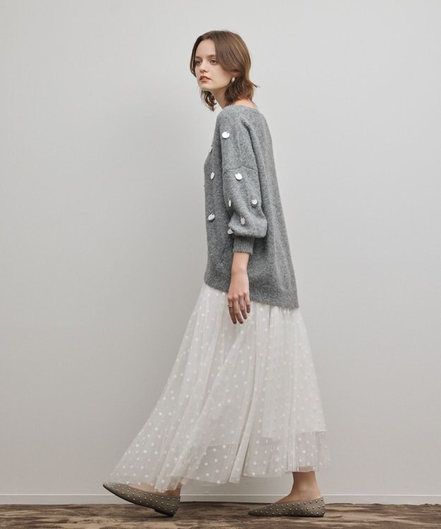 GRACE CONTINENTAL スパンコールニットトップ グレー