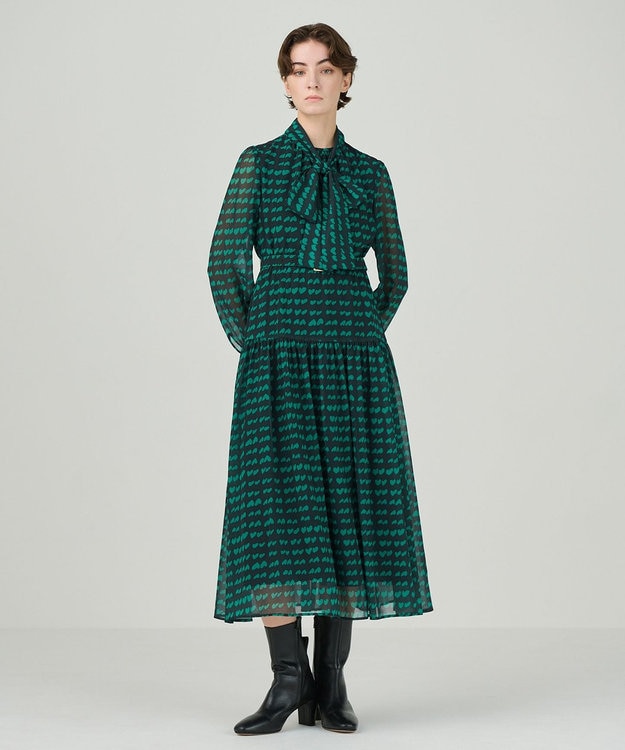 GRACE CONTINENTAL ハートキカプリントワンピース グリーン