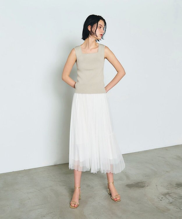 GRACE CONTINENTAL スクエアリブニットトップ グレー