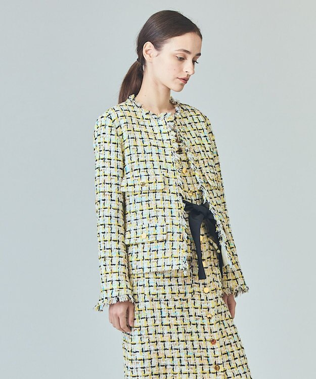 GRACE CONTINENTAL チュールヤーンツイードジャケット イエロー