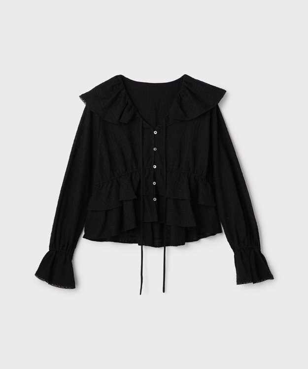 GRACE CONTINENTAL エンブロイダリーフリルブラウス ブラック