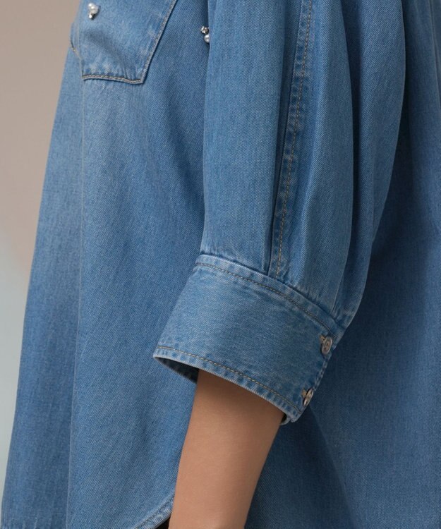 GRACE CONTINENTAL デニムハーフスリーブシャツ ブルー