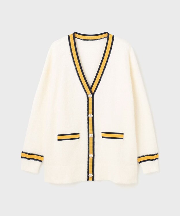 GRACE CONTINENTAL シャギーバイカラーニットカーディガン ホワイト