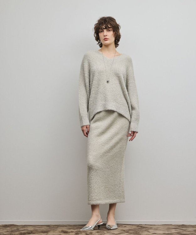 GRACE CONTINENTAL ラメフェザーニットスカート グレー