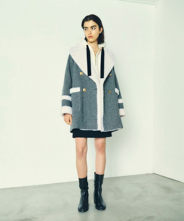 GRACE CONTINENTAL ボアカラーPコート ブラック