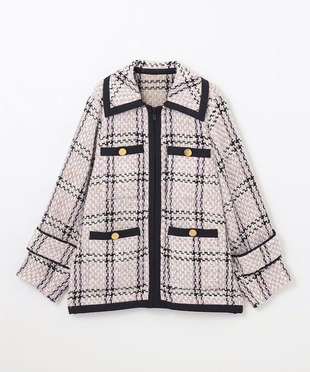 GRACE CONTINENTAL ツイードフーディーコート ラベンダー