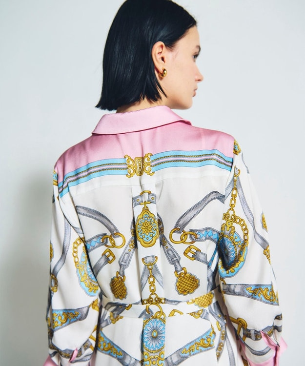 GRACE CONTINENTAL スカーフプリントシャツドレス ピンク