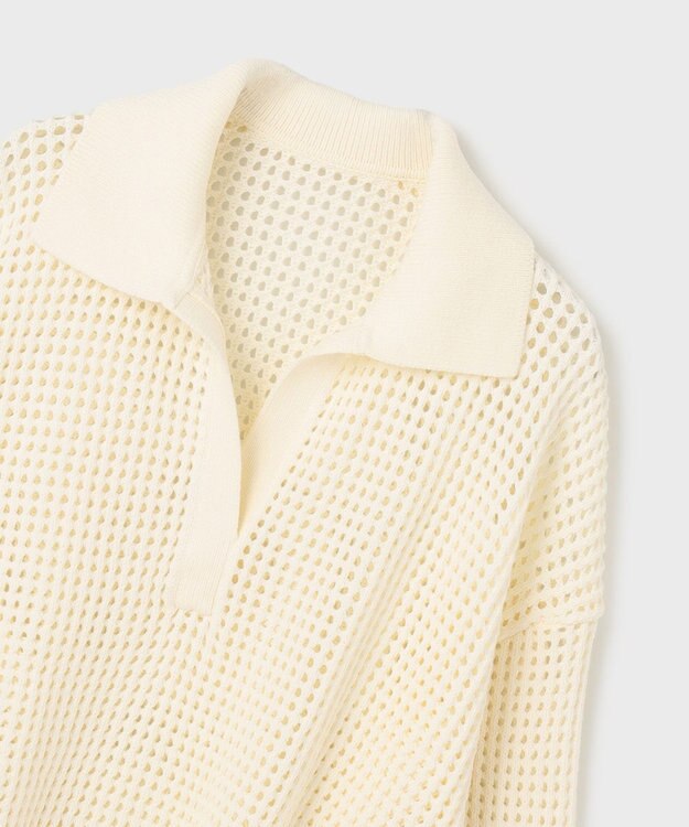 GRACE CONTINENTAL メッシュVネックニットトップ ホワイト