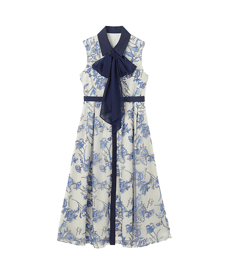 フラワー刺繍ボウタイドレス