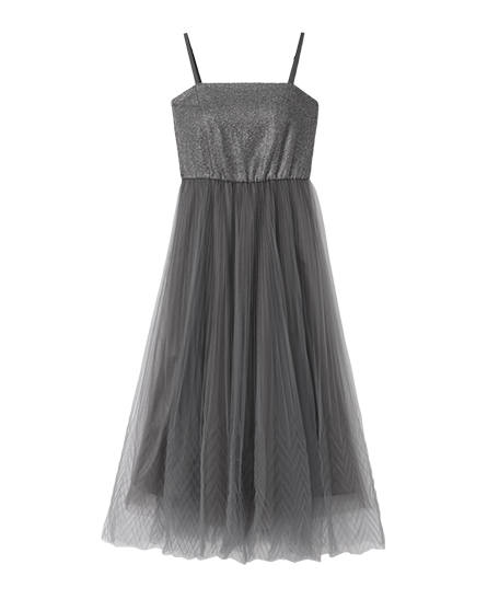 チュールプリーツコンビワンピース