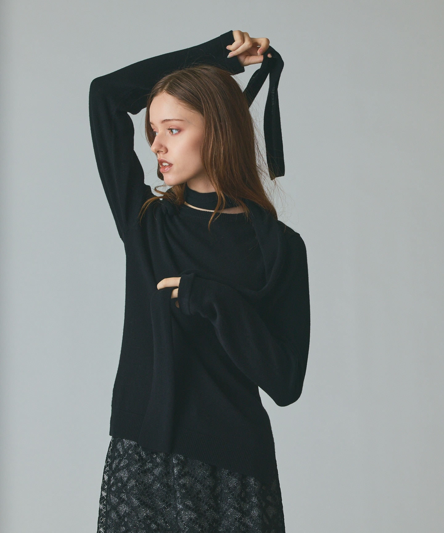 ボウ付ニットトップ