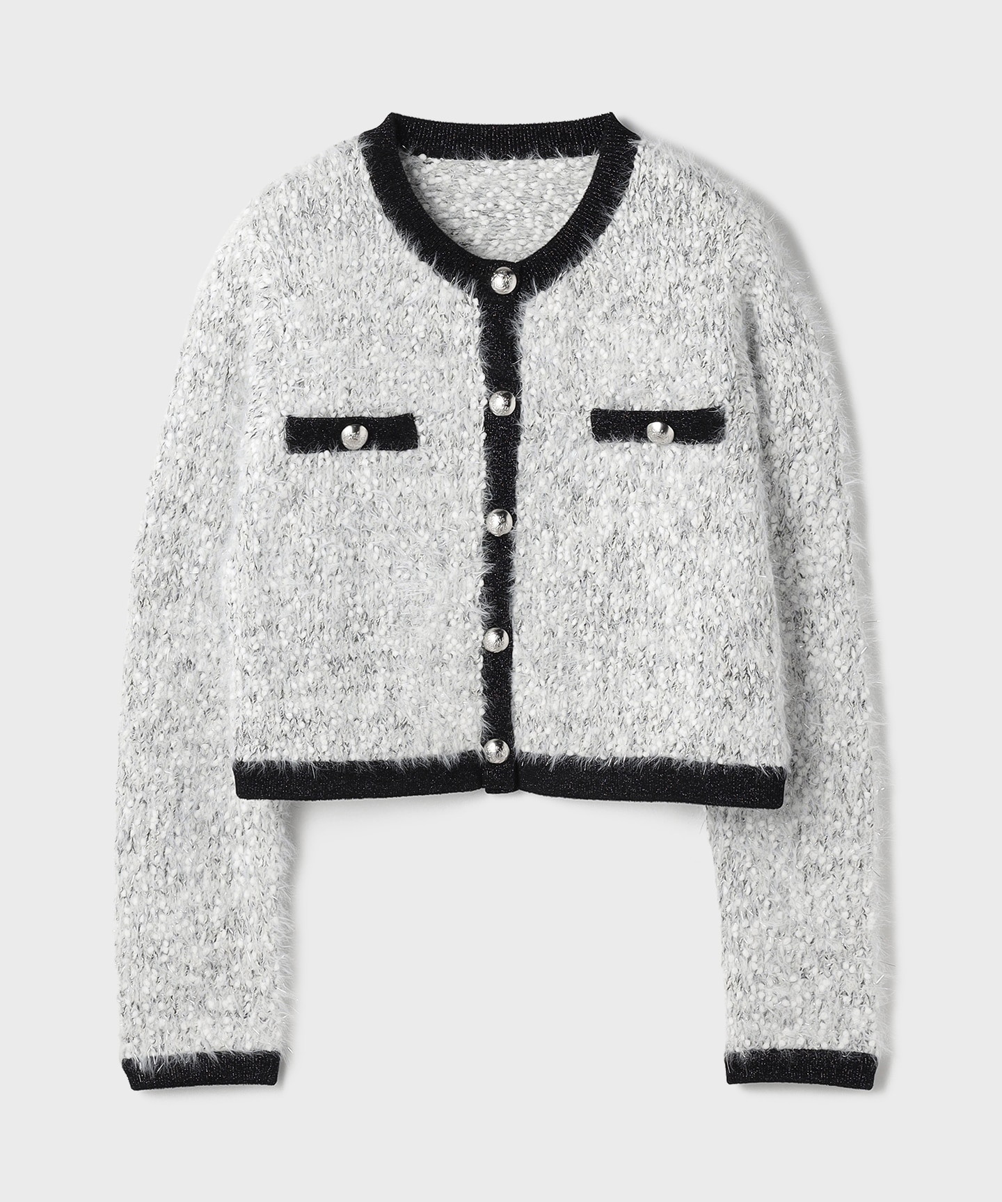 ノーカラーフェザーニットカーディガン