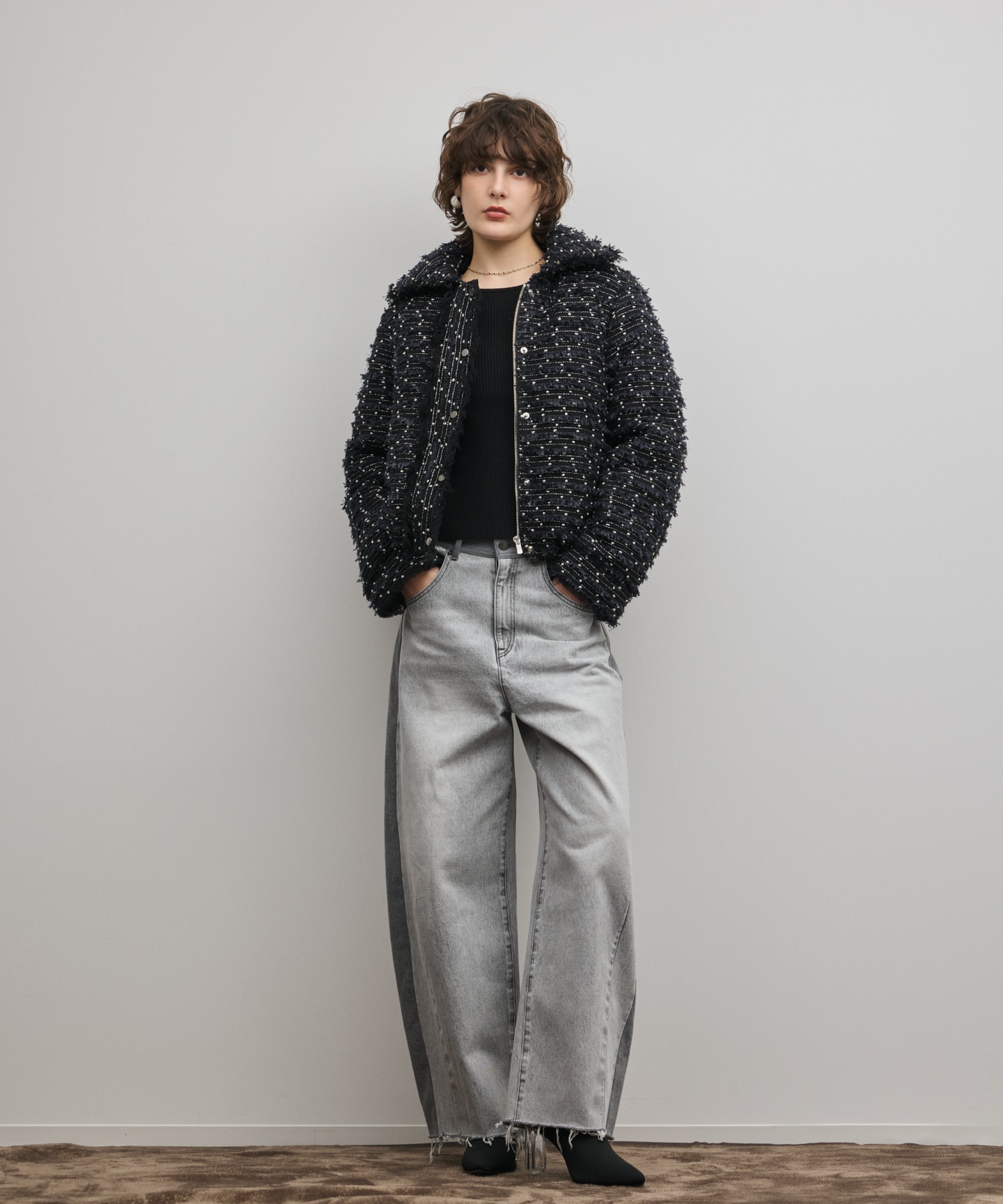 ツイードダウンジャケット