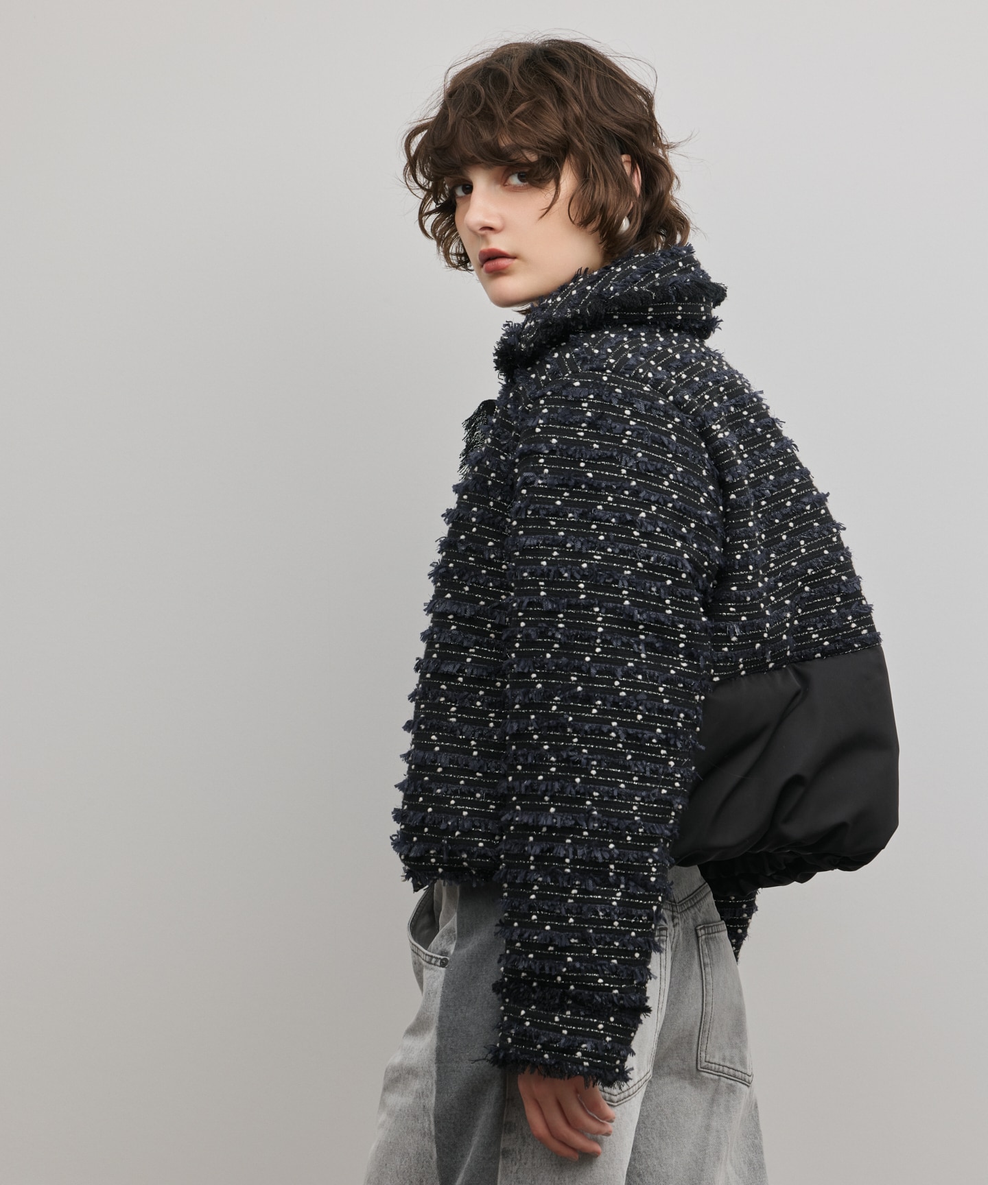 ツイードダウンジャケット